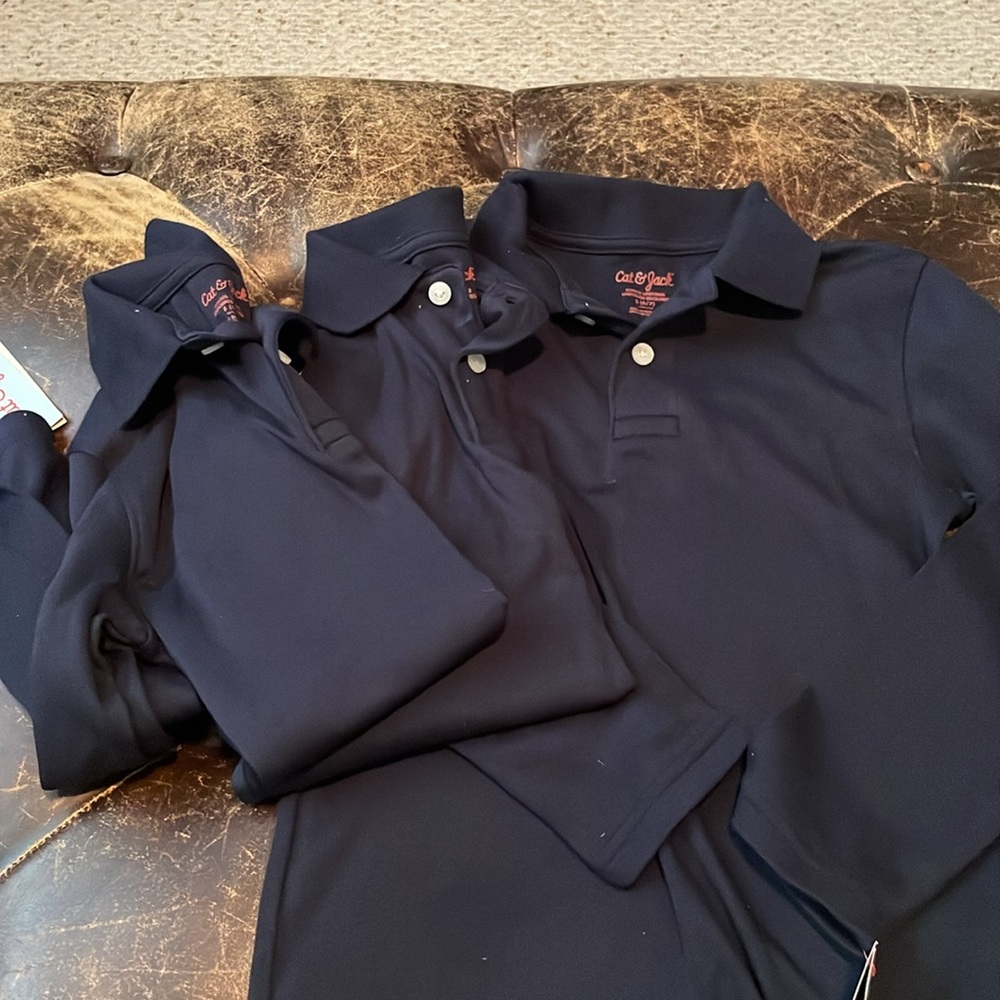 **BUNDLE**Set of 3 Cat & Jack Navy School Uniform Long sleeve Polo Size 6/7 BNWT